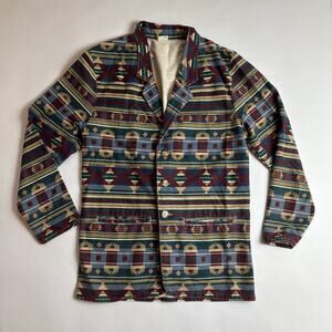 Vintage 90s Cotton Denim Jacket Aztec Tribal Southwestern Boho Jean USA Vivaldi
